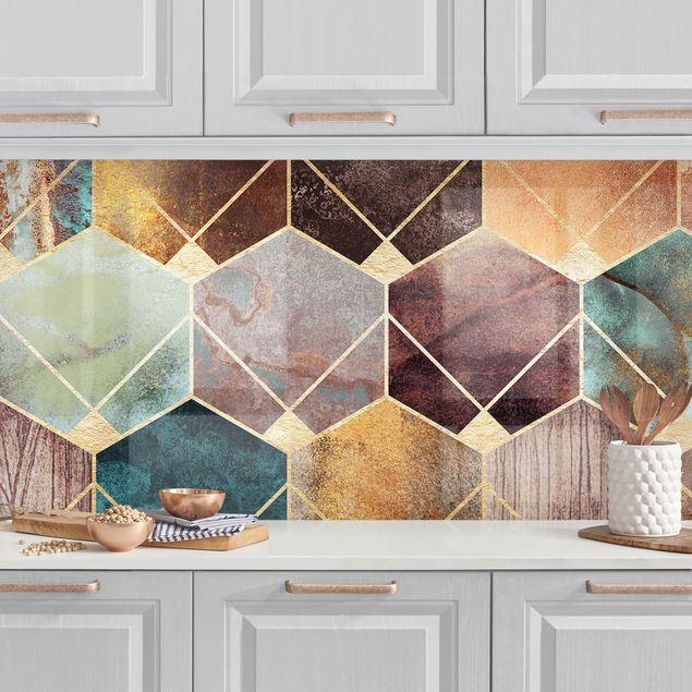 Kitchen splashback patterns Turquoise Geometry Golden Art Deco