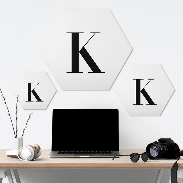 Alu-Dibond hexagon - Letter Serif White K