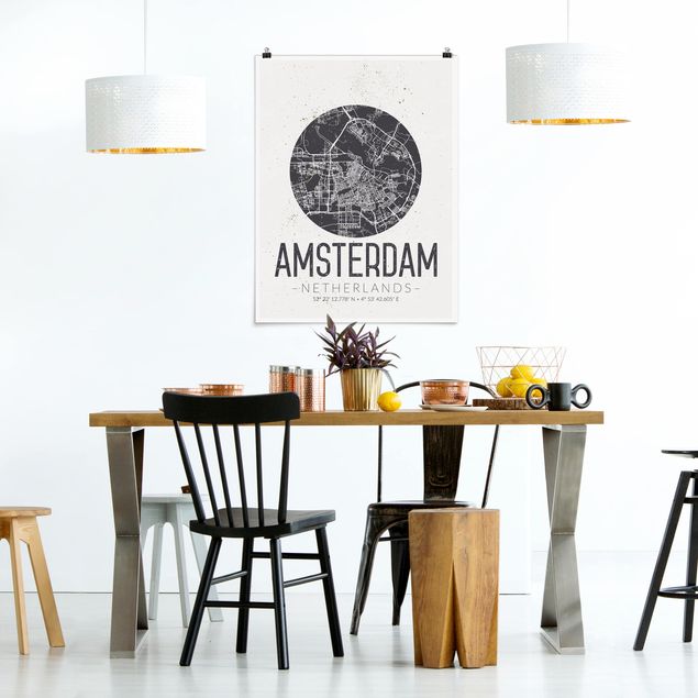 Poster city, country & world maps - Amsterdam City Map - Retro