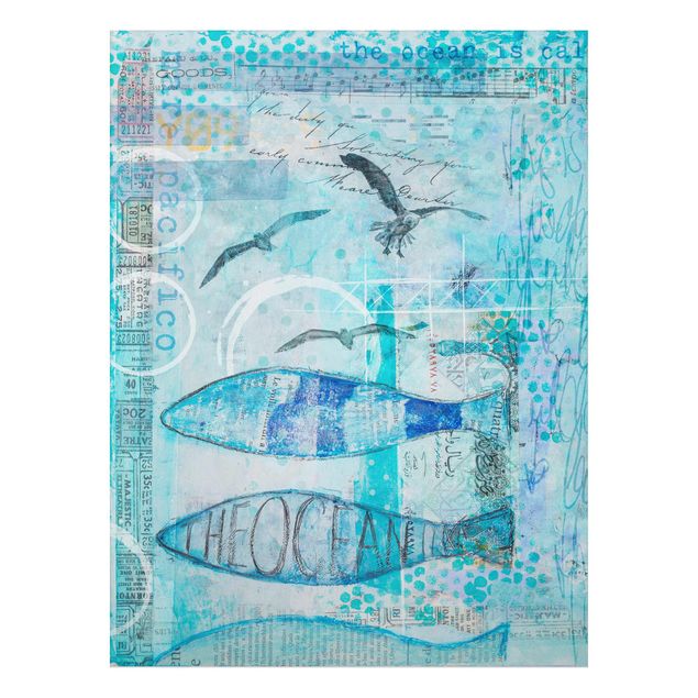 Print on aluminium - Colourful Collage - Blue Fish