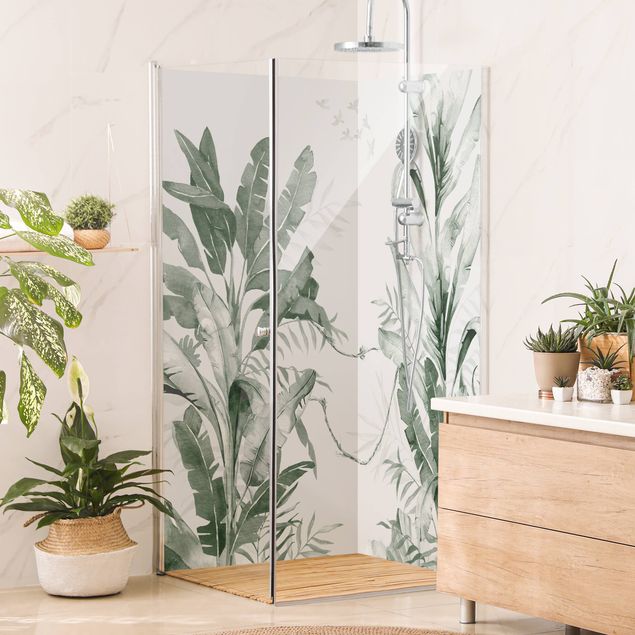 Shower wall cladding - Tropical Palm Trees And Leaves