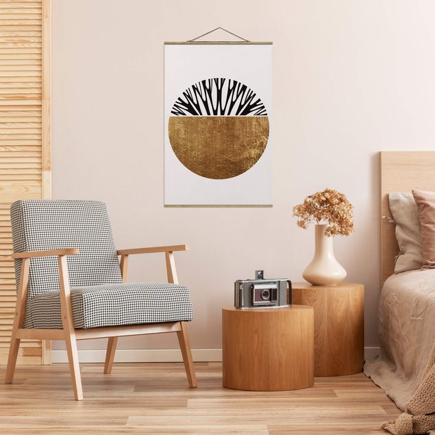 Fabric print with poster hangers - Abstract Shapes - Golden Circle
