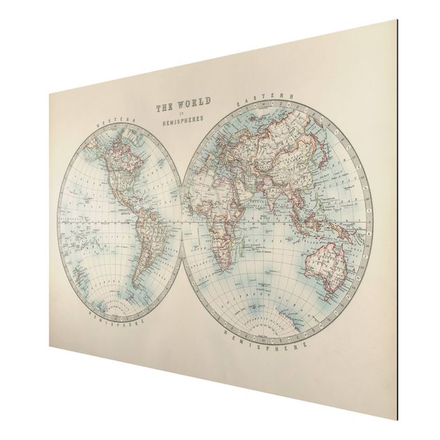 Print on aluminium - Vintage World Map The Two Hemispheres