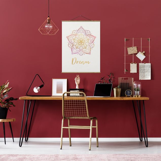 Fabric print with poster hangers - Mandala Illustration Dream Gold Rose