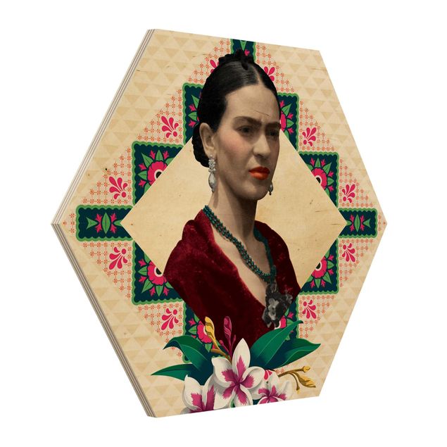 Wooden hexagon - Frida Kahlo - Flowers And Geometry
