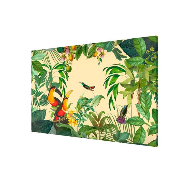 Magnetic memo board - Vintage Collage - Birds In The Jungle