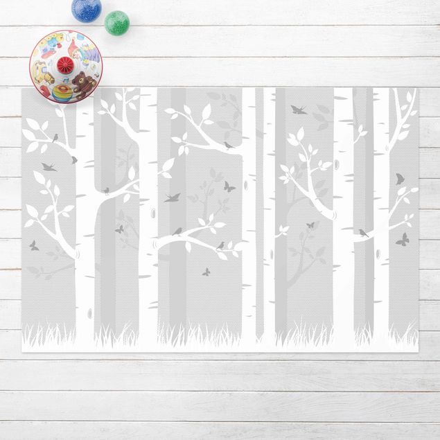 outdoor balcony rug Birch Forest With Butterflies And Birds