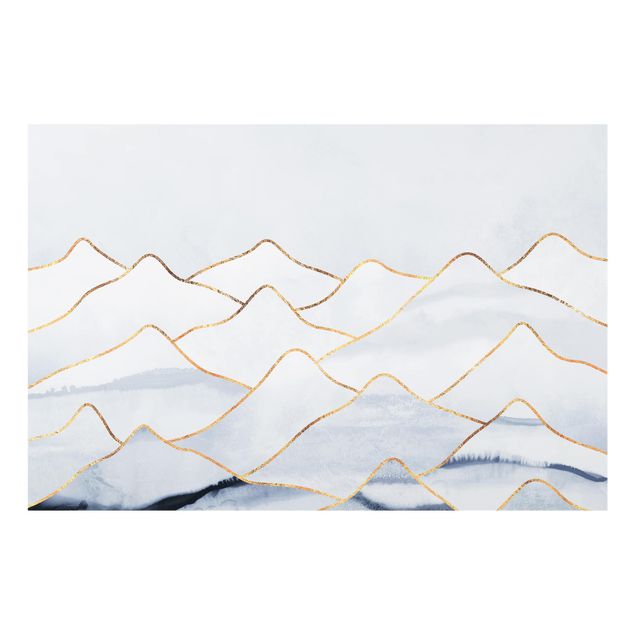 Glass splashback kitchen abstract Watercolour Mountains White Gold