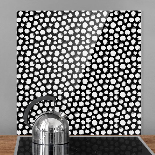 Patterned glass splashbacks White Ink Polka Dots On Black