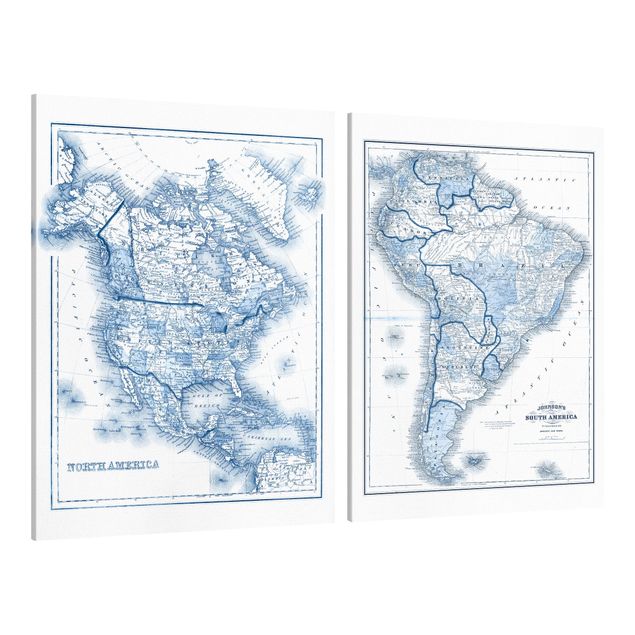 Print on canvas - Cards In Blue Tones Americas Set I