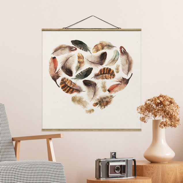 Fabric print with poster hangers - Heart Of Feathers