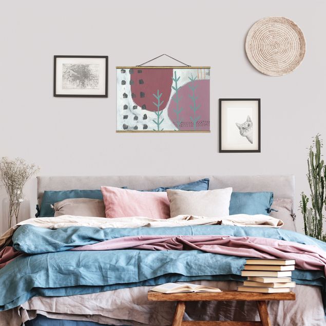 Fabric print with poster hangers - Carnival Of Shapes In Berry III