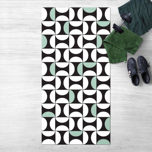 outdoor balcony rug Geometrical Tile Arches Mint Green With Border