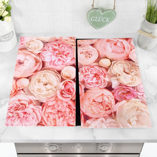Glass stove top cover - Roses Rosé Coral Shabby