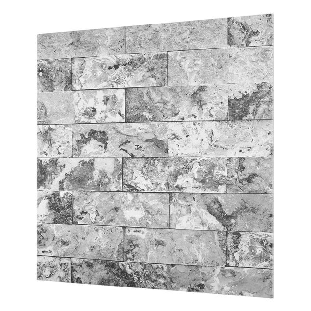Glass Splashback - Stone Wall Natural Marble Grey - Square 1:1