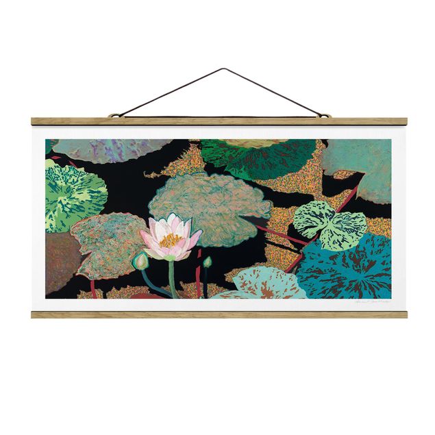 Fabric print with poster hangers - Lily With Leaves II