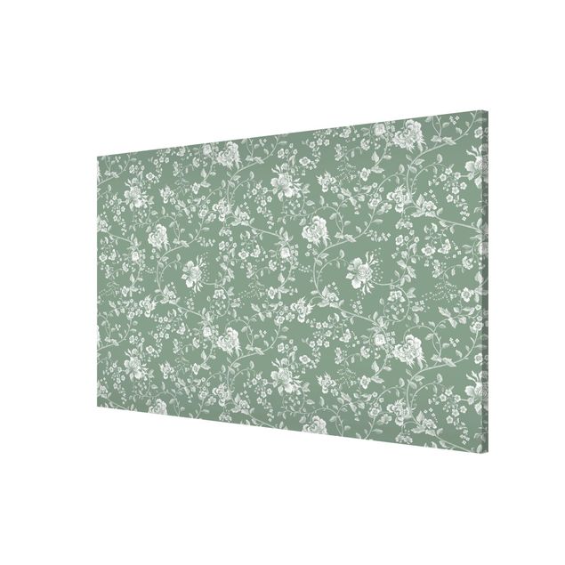Magnetic memo board - Flower Tendrils On Green