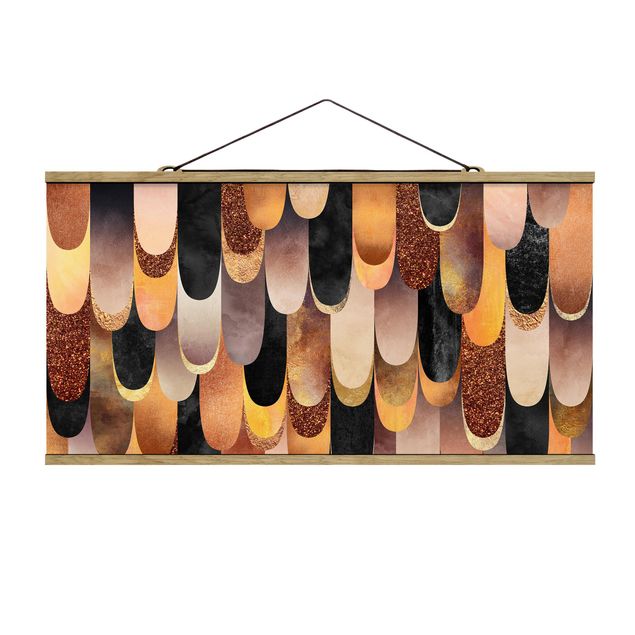 Fabric print with poster hangers - Feathers Bronze Black