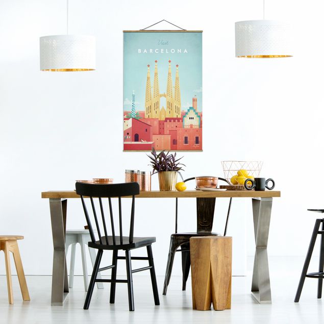 Fabric print with poster hangers - Travel Poster - Barcelona