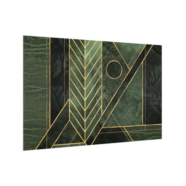Glass splashback kitchen abstract Geometric Shapes Emerald Gold