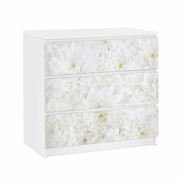 Adhesive film for furniture IKEA - Malm chest of 3x drawers - Dahlias Sea Of Flowers White