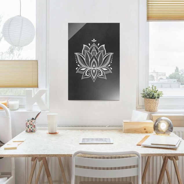 Glass print - Lotus Illustration White Gold