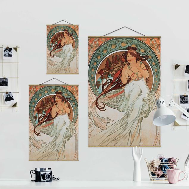 Fabric print with poster hangers - Alfons Mucha - Four Arts - Music