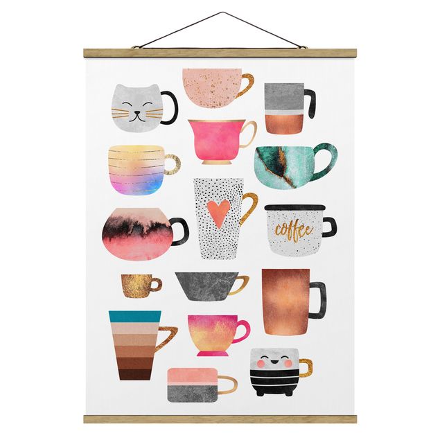 Fabric print with poster hangers - Colourful Mugs With Gold