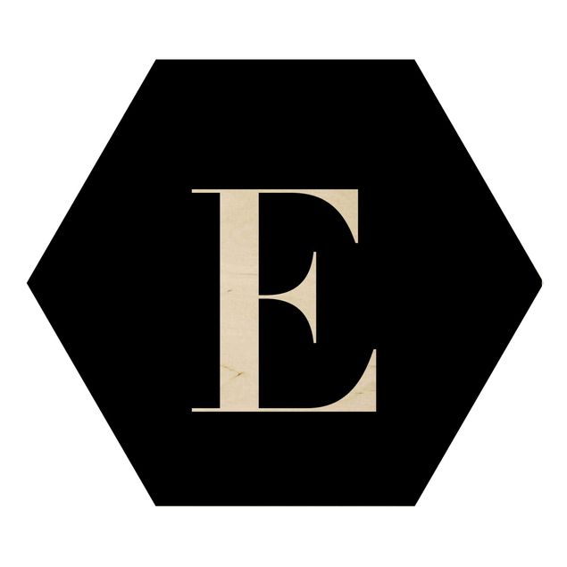 Wooden hexagon - Letter Serif Black E