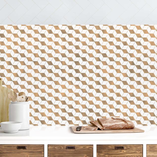 Kitchen splashback patterns Cube Pattern In 3D Gold II