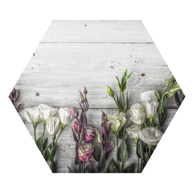 Alu-Dibond hexagon - Tulip Rose Shabby Wood Look