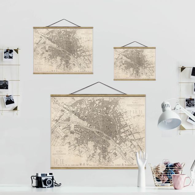 Fabric print with poster hangers - Vintage Map Paris