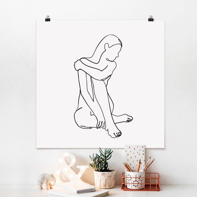 Poster - Line Art Woman Nude Black And White