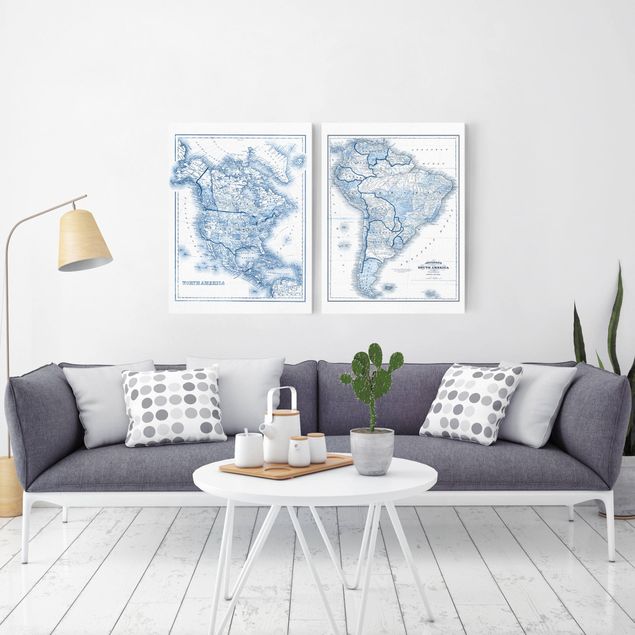 Print on canvas - Cards In Blue Tones Americas Set I