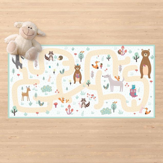 outdoor balcony rug Playoom Mat Forest Animals - Friends On A Forest Path