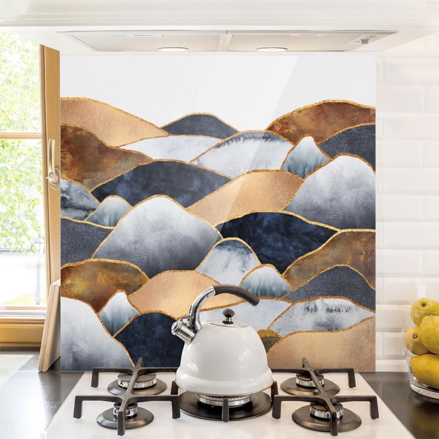 Glass splashback patterns Golden Mountains Watercolor