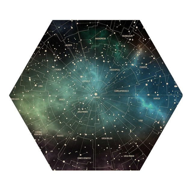 Wooden hexagon - Stellar Constellation Map Galactic Nebula