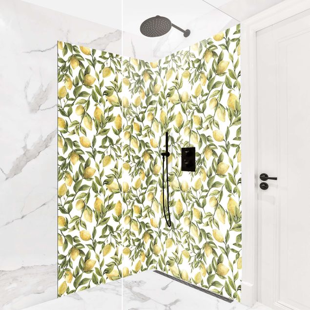 Shower wall cladding - Fruity Lemons With Leaves