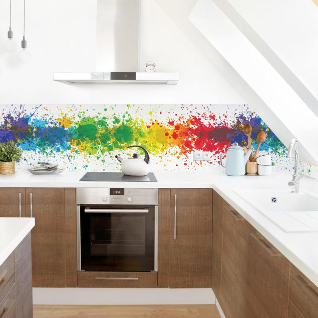 Kitchen splashback abstract Rainbow Splatter