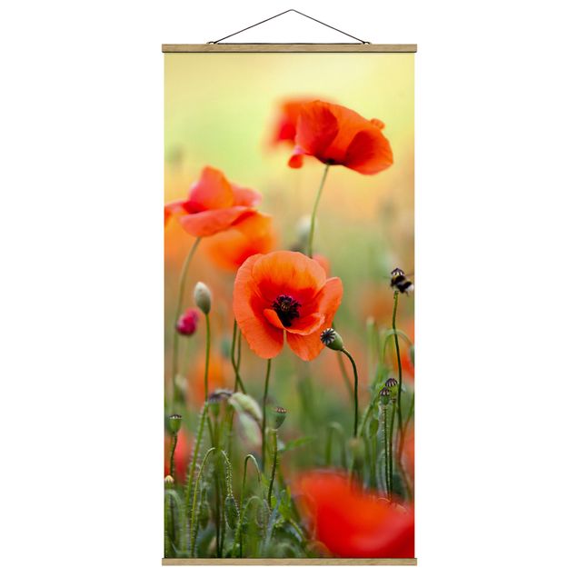 Fabric print with poster hangers - Red Summer Poppy