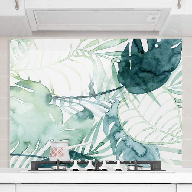 Glass splashback patterns Palm Fronds In Water Color II