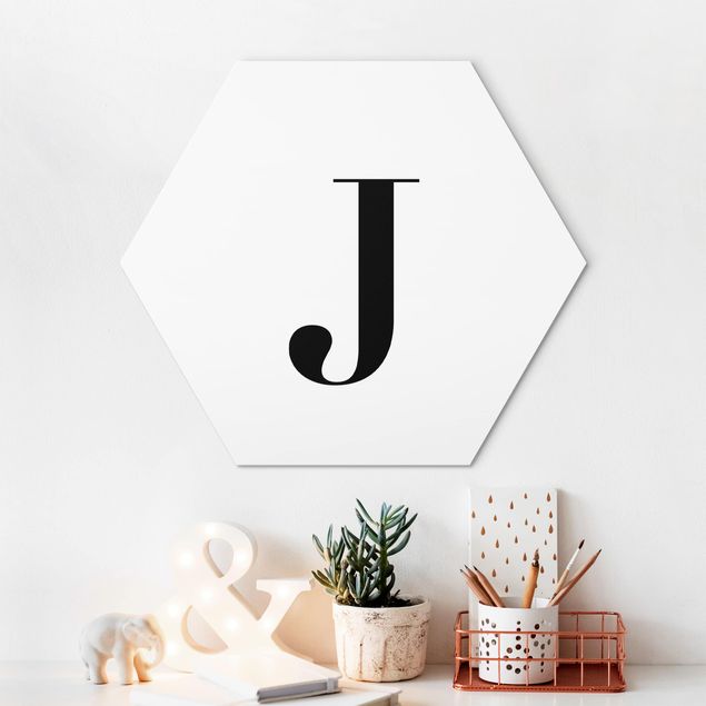 Alu-Dibond hexagon - Letter Serif White J
