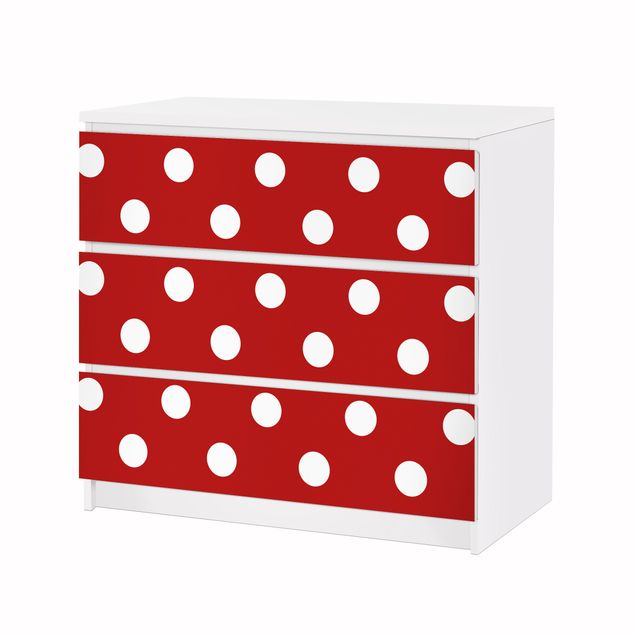 Adhesive film for furniture IKEA - Malm chest of 3x drawers - No.DS92 Dot Design Girly Red