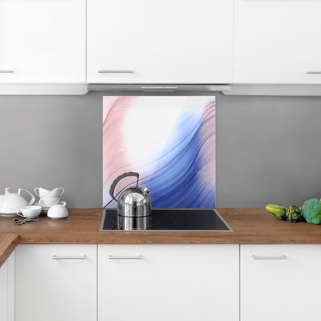 Glass splashback abstract Mottled Colours Blue With Light Pink
