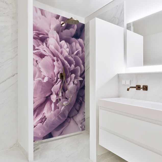 Shower wall cladding - Purple Peony Blossoms