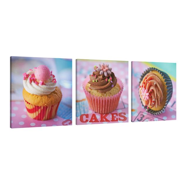 Print on canvas 3 parts - Colourful Cupcakes