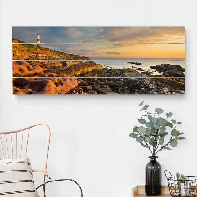 Print on wood - Tarbat Ness Ocean & Lighthouse At Sunset