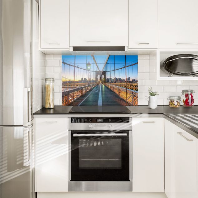 Glass splashback kitchen Dawn On The Brooklyn Bridge
