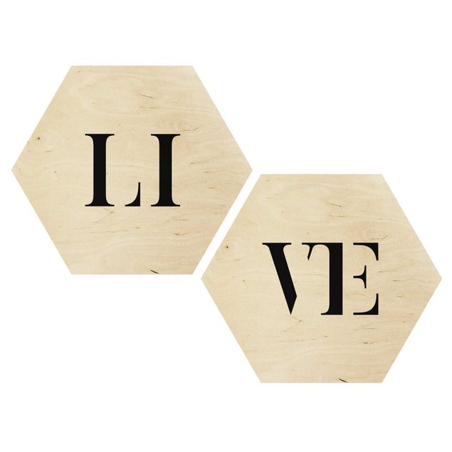 Wooden hexagon - Letters LIVE Black Set I