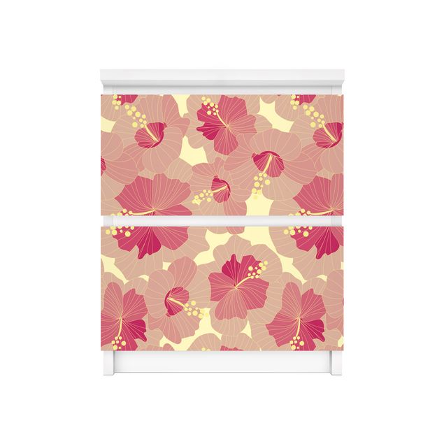 Adhesive film for furniture IKEA - Malm chest of 2x drawers - Yellow Hibiscus Flower pattern